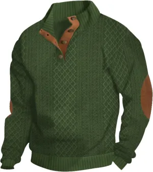 Dudlle Men's Cashmere Sweater - Outdoor Casual Stand Collar Button Long Sleeve