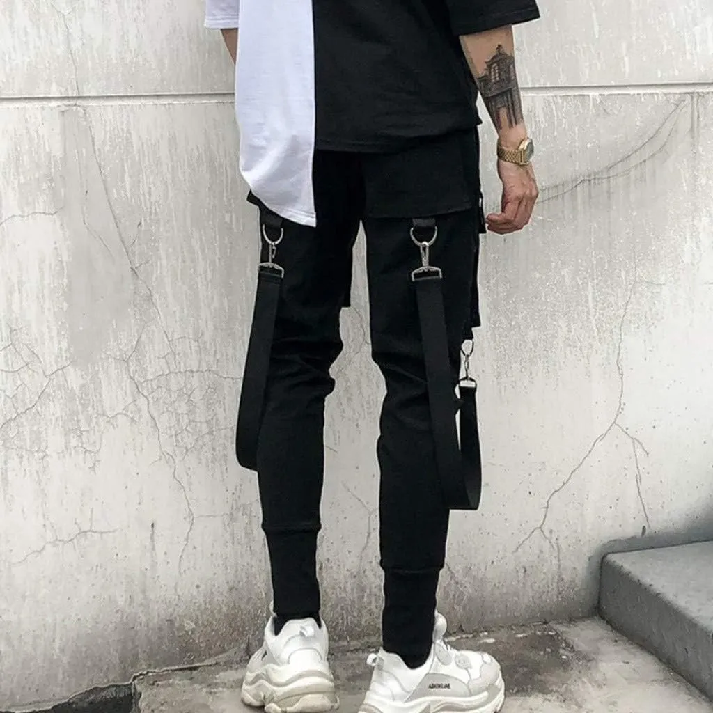 DuDubaby High Waisted Yoga Pants Men's Pockets Pencil Pants Hip Hop Patchwork Sweatpants Mens Pants Slim Fit