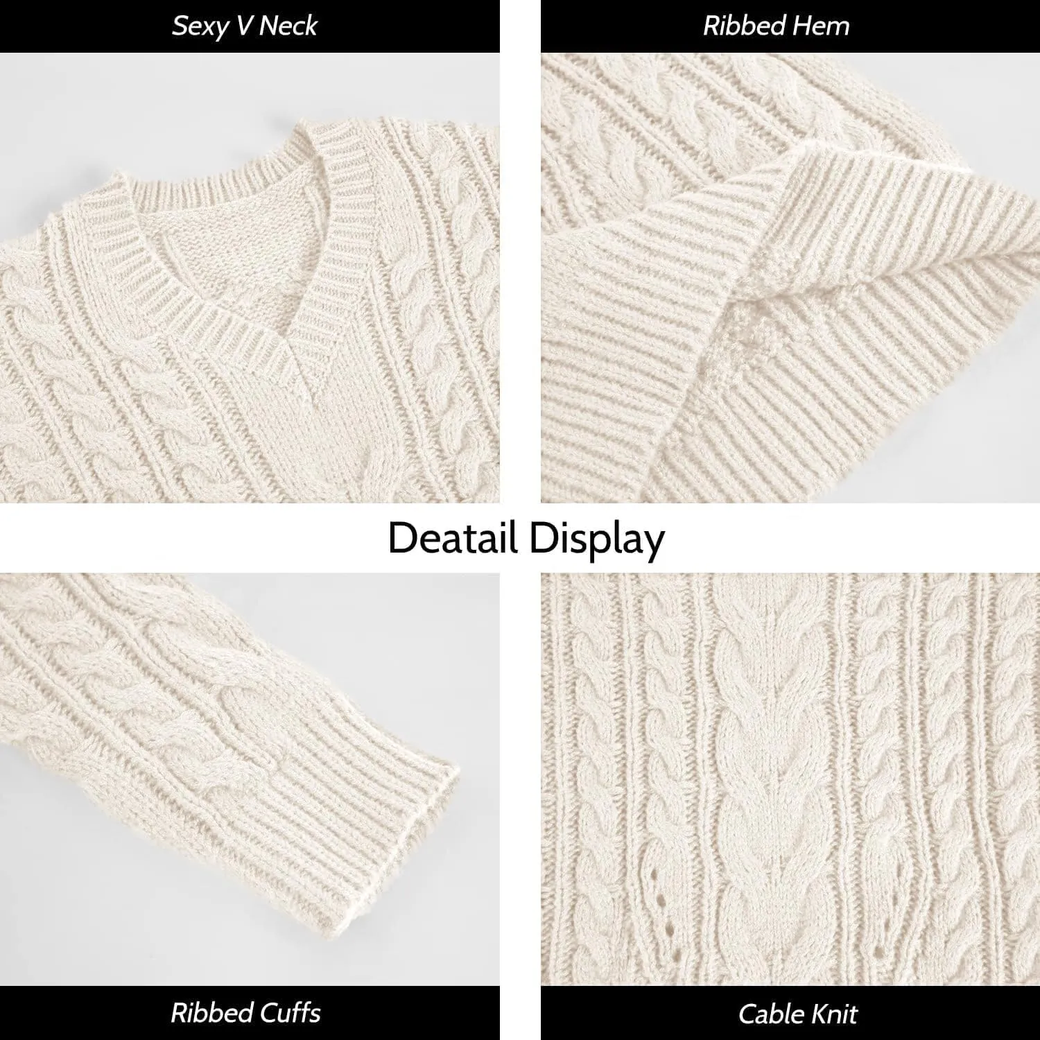 Dyexces Plus Size Sweaters for Women V Neck Long Sleeve Cable Knit Sweaters Casual Fall Sweaters Soft Jumper Tops