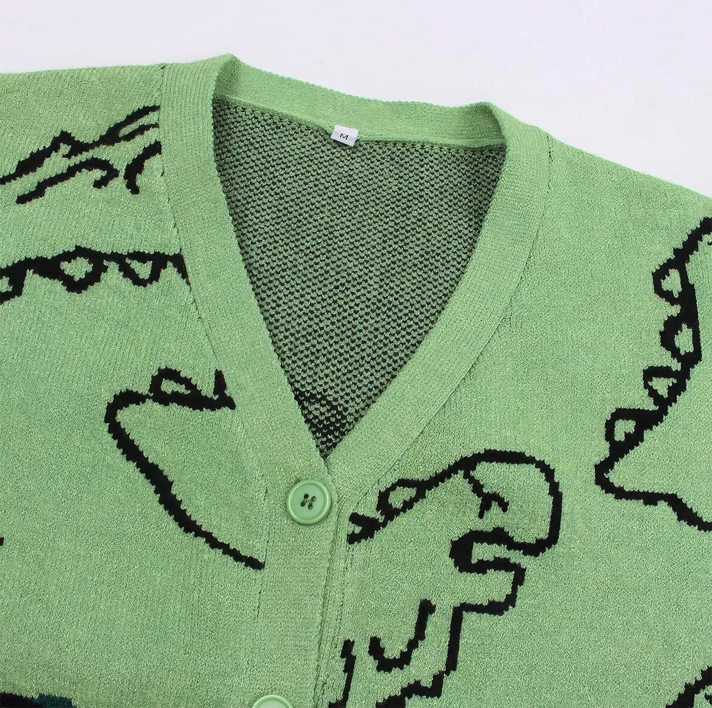 ebossy Women's Cartoon Dinosaur Button Cardigans Cute Slouchy Jacquard Knit Long Sleeve Open Sweater Coat