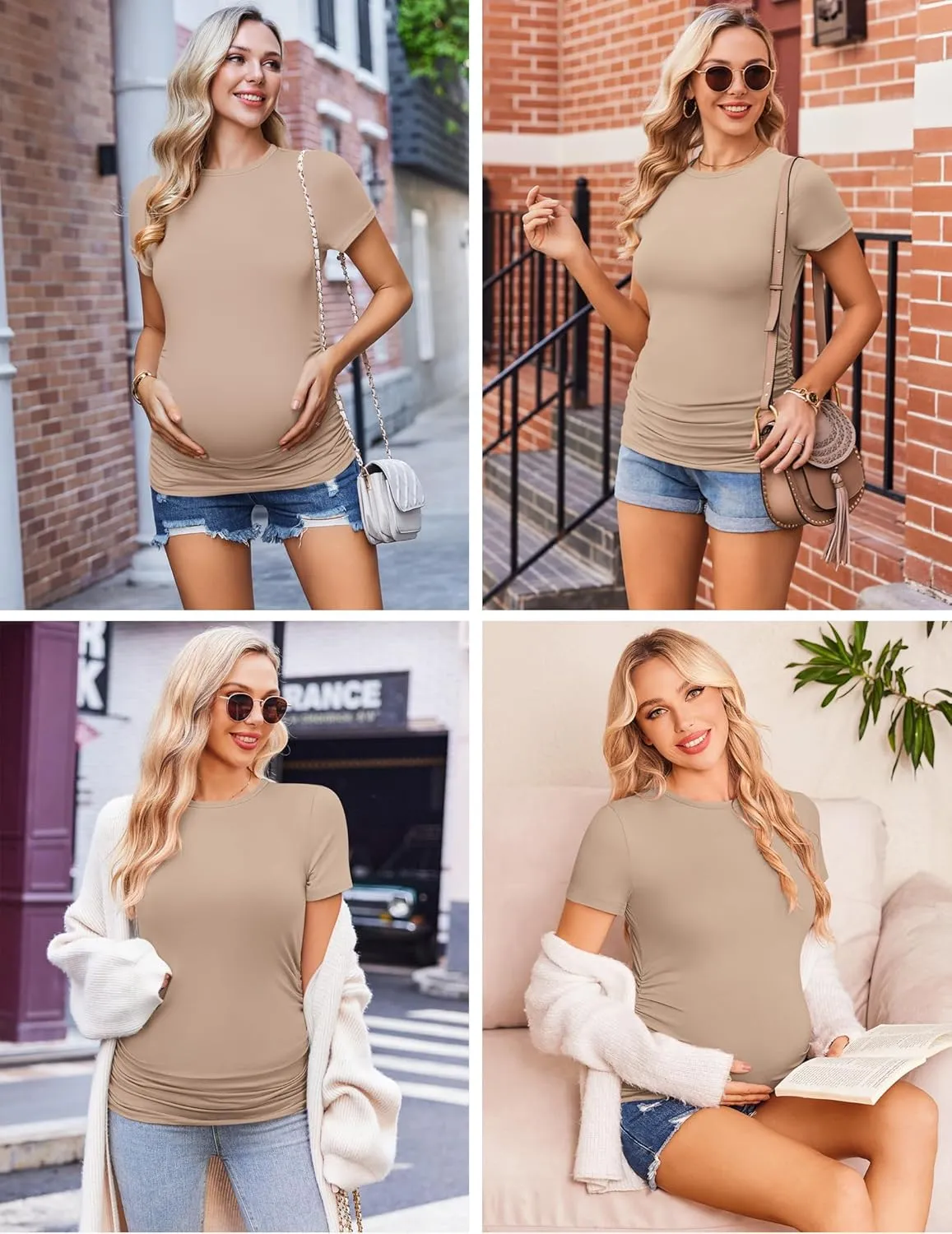 Ekouaer Womens Maternity Shirts Short Sleeve 3 Packs Crew Neck Pregnancy Tee Tops Tunic Blouse Soft Mama Clothes S-XXL