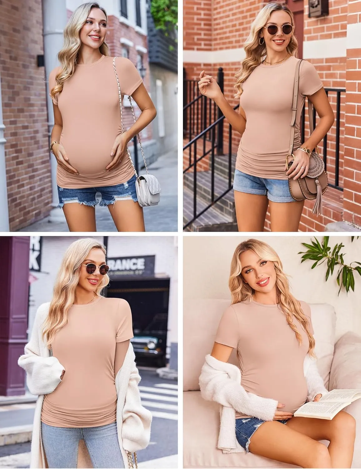 Ekouaer Womens Maternity Shirts Short Sleeve 3 Packs Crew Neck Pregnancy Tee Tops Tunic Blouse Soft Mama Clothes S-XXL