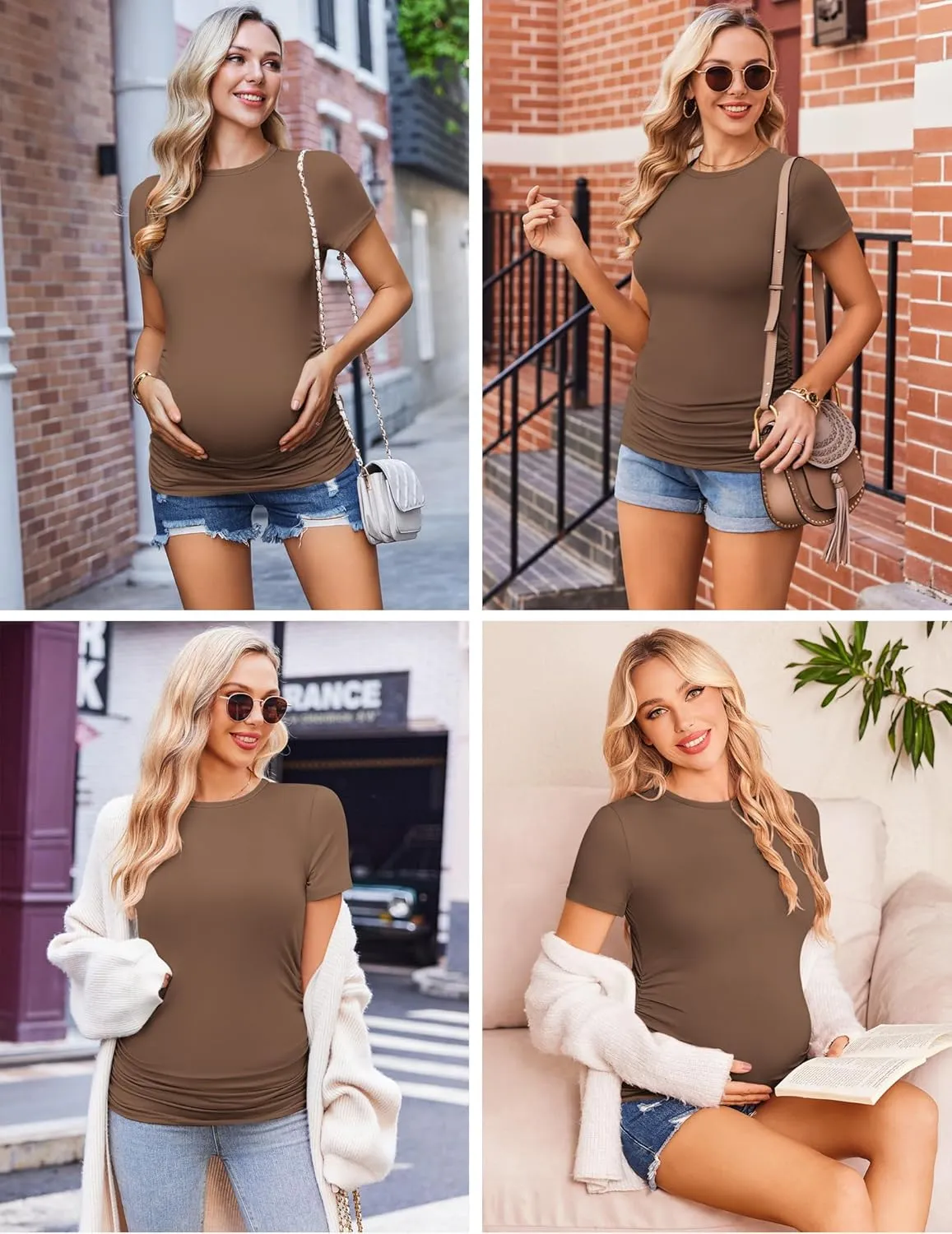 Ekouaer Womens Maternity Shirts Short Sleeve 3 Packs Crew Neck Pregnancy Tee Tops Tunic Blouse Soft Mama Clothes S-XXL