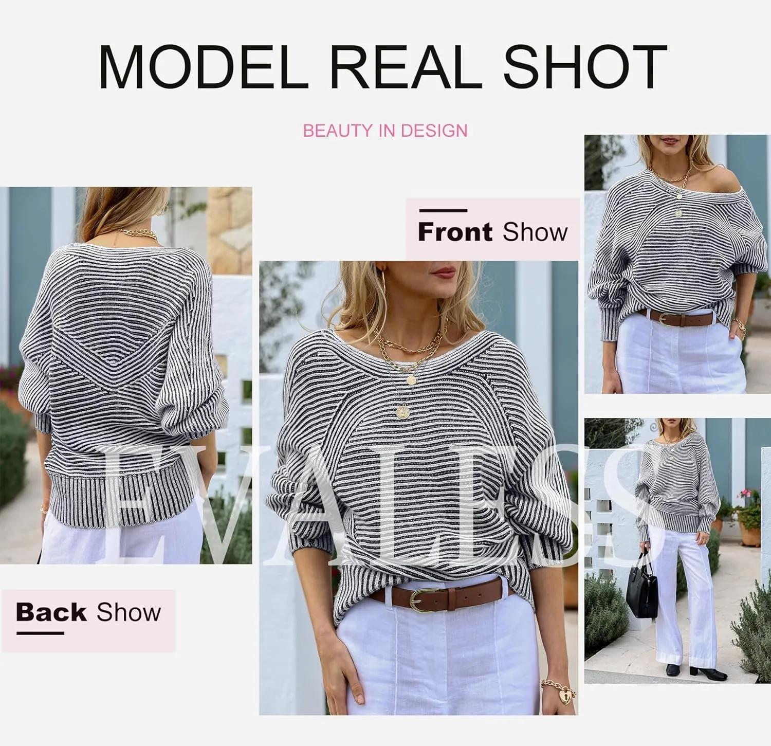 EVALESS Striped Sweaters for Women Boat Neck Batwing Sleeve Oversized Pullover Sweater Tops Womens Fall Clothes Outfits