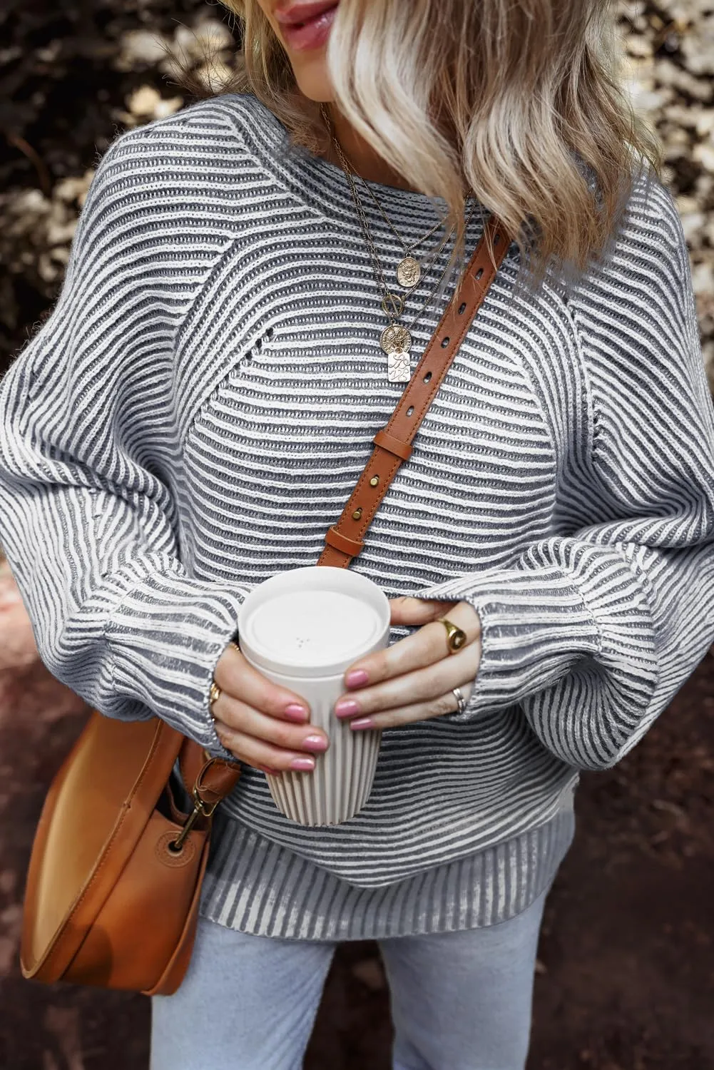EVALESS Striped Sweaters for Women Boat Neck Batwing Sleeve Oversized Pullover Sweater Tops Womens Fall Clothes Outfits