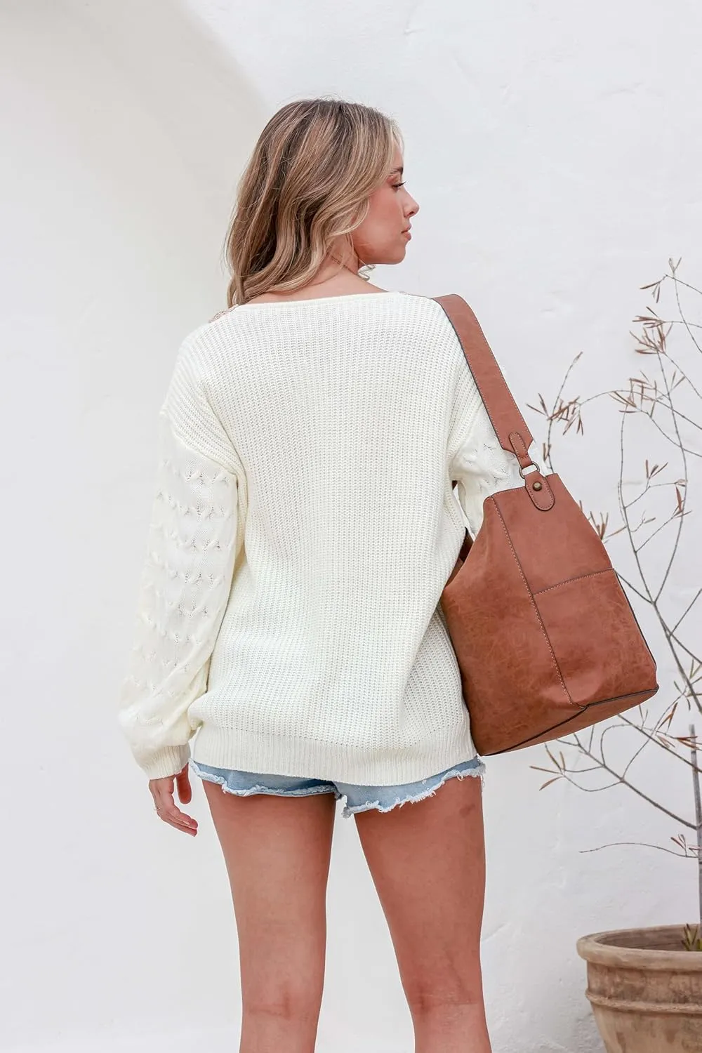 EVALESS Womens Long Sleeve Sweaters Fall 2024 Trendy Sexy Lace V Neck Knit Drop Shoulder Pullover Sweater Jumper Tops