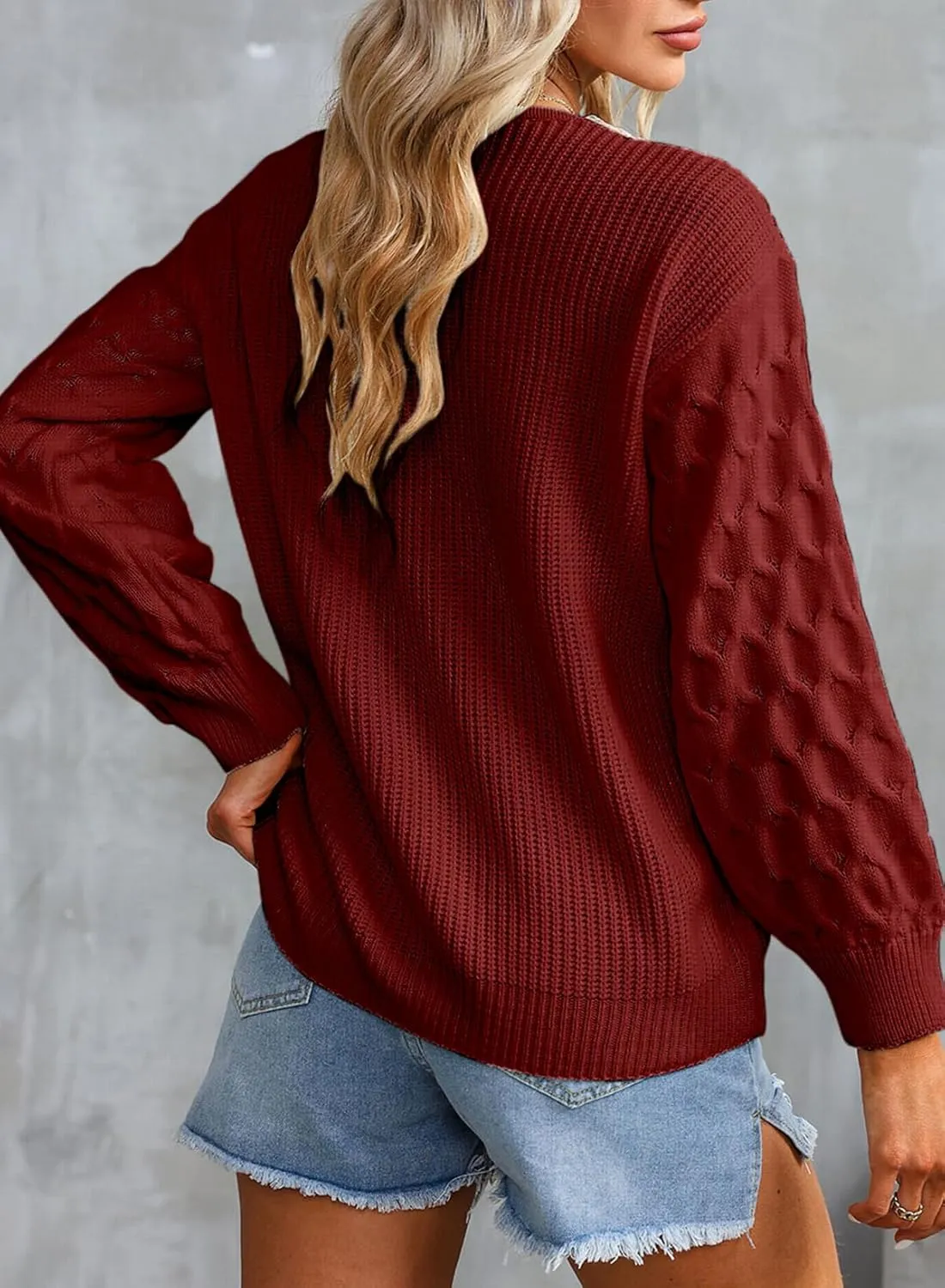 EVALESS Womens Long Sleeve Sweaters Fall 2024 Trendy Sexy Lace V Neck Knit Drop Shoulder Pullover Sweater Jumper Tops