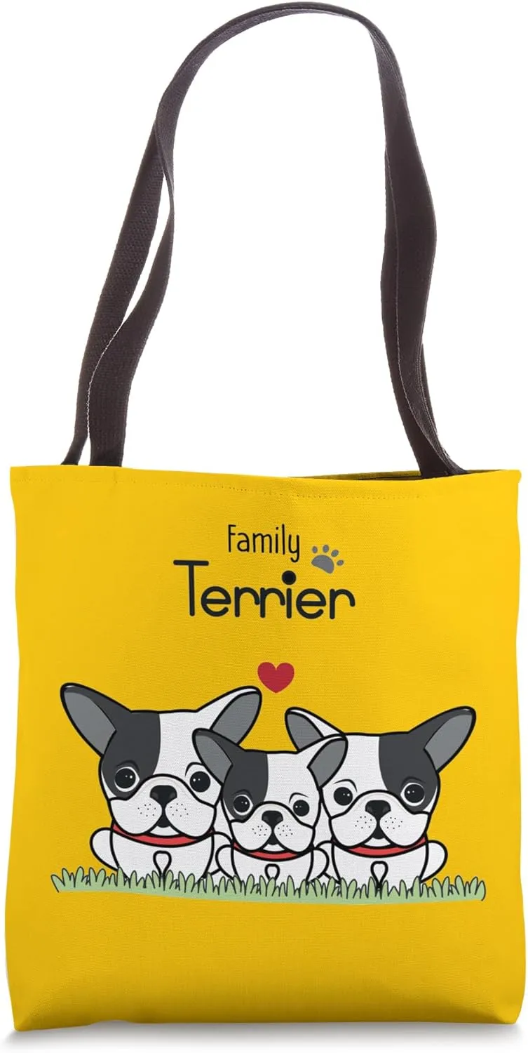 Family Terrier Boston Terrier Cartoon Dog Cute Puppy Tote Bag