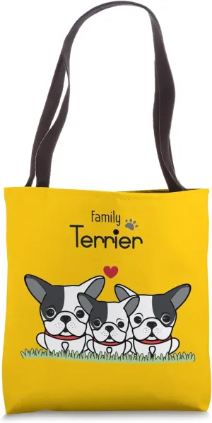 Family Terrier Boston Terrier Cartoon Dog Cute Puppy Tote Bag