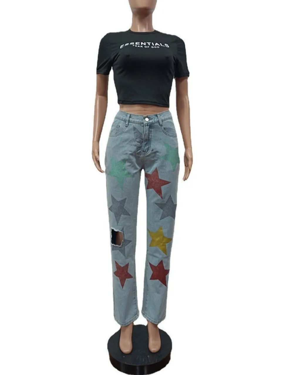 Fashion Graphic Star Straight leg  Denim Jeans