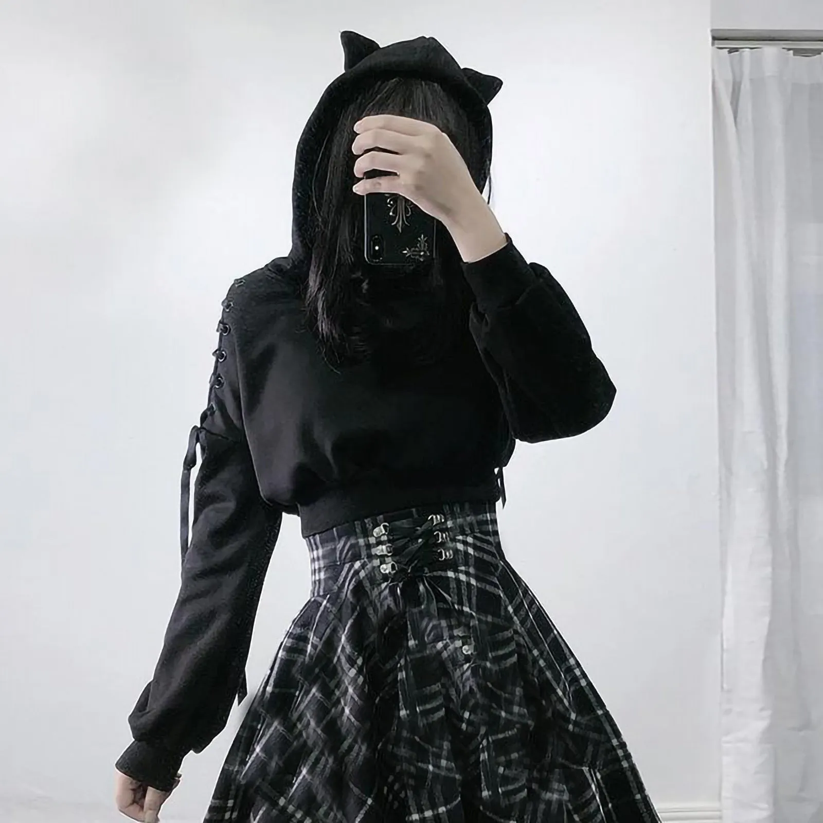 FashionSierra - Harajuku Hollow Out Lace Up Long Sleeve Cute Cat Ear Hoodies