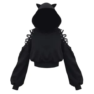 FashionSierra - Harajuku Hollow Out Lace Up Long Sleeve Cute Cat Ear Hoodies