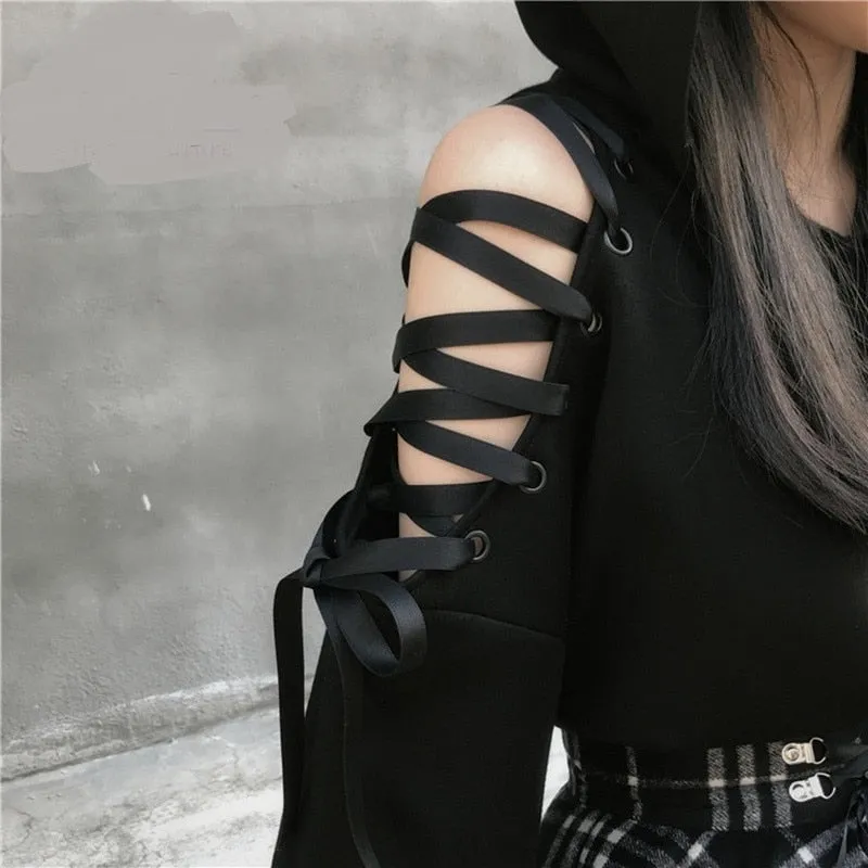 FashionSierra - Harajuku Hollow Out Lace Up Long Sleeve Cute Cat Ear Hoodies