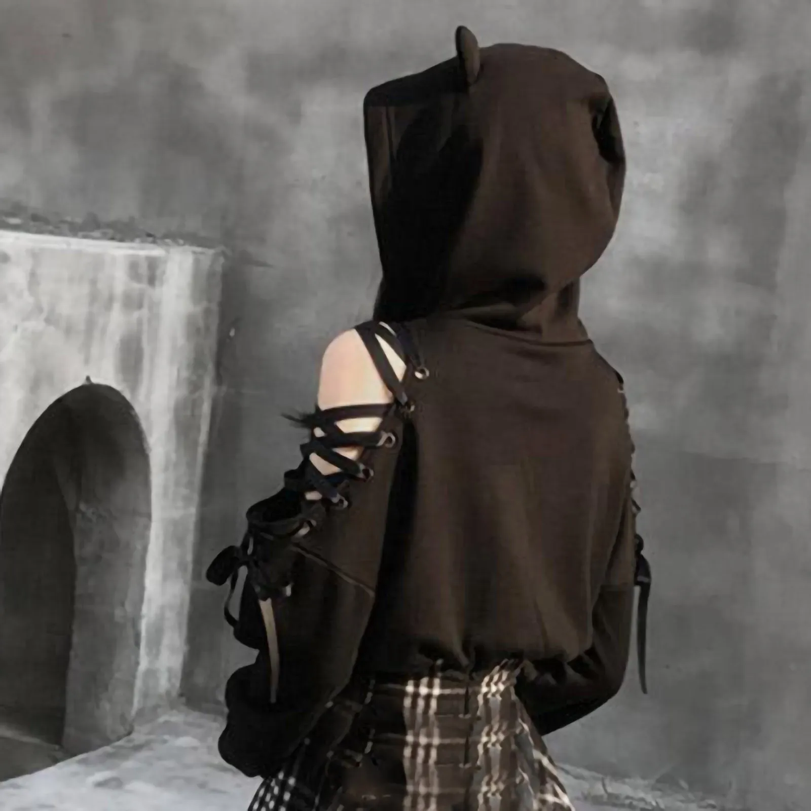 FashionSierra - Harajuku Hollow Out Lace Up Long Sleeve Cute Cat Ear Hoodies