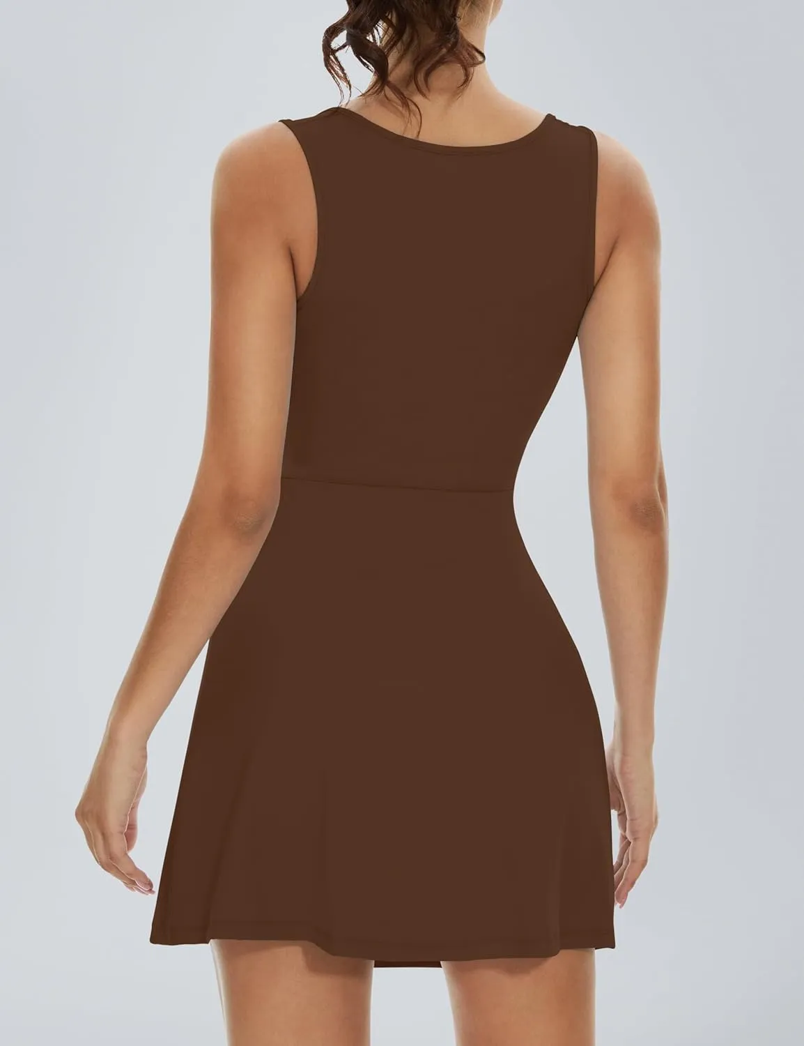 Fengbay Womens Tennis Dress Square Neck Sleeveless Athletic Dress Side Slit Flare Workout Dress
