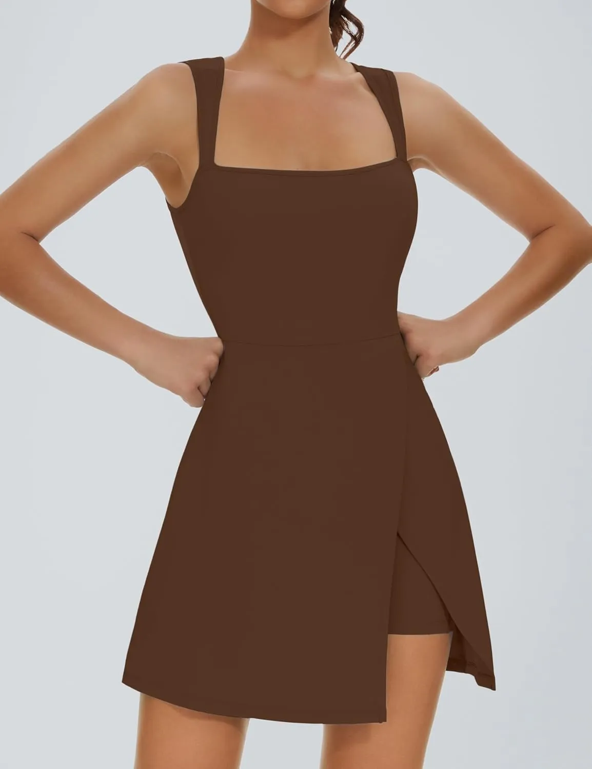 Fengbay Womens Tennis Dress Square Neck Sleeveless Athletic Dress Side Slit Flare Workout Dress