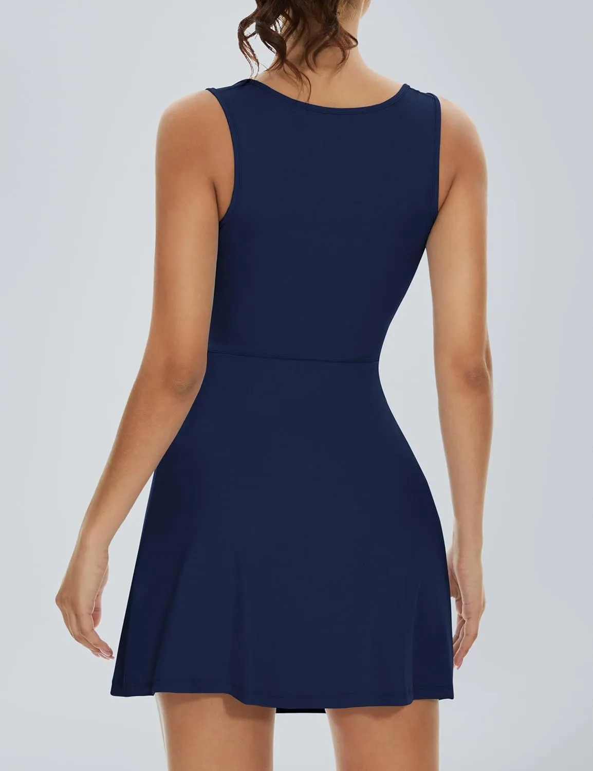 Fengbay Womens Tennis Dress Square Neck Sleeveless Athletic Dress Side Slit Flare Workout Dress