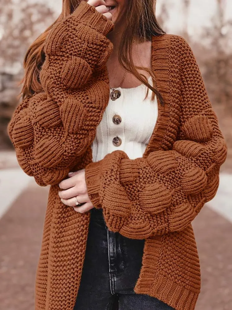 FERBIA Women Oversized Cardigan Knitted Cute Chunky Sweaters Wrap Long Fall Pom Pom Open Front Knit