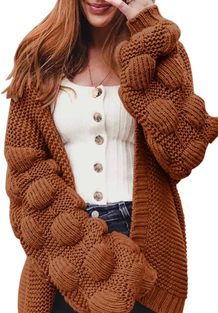 FERBIA Women Oversized Cardigan Knitted Cute Chunky Sweaters Wrap Long Fall Pom Pom Open Front Knit