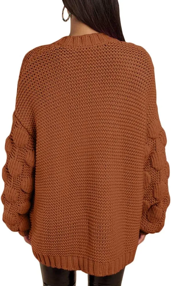 FERBIA Women Oversized Cardigan Knitted Cute Chunky Sweaters Wrap Long Fall Pom Pom Open Front Knit