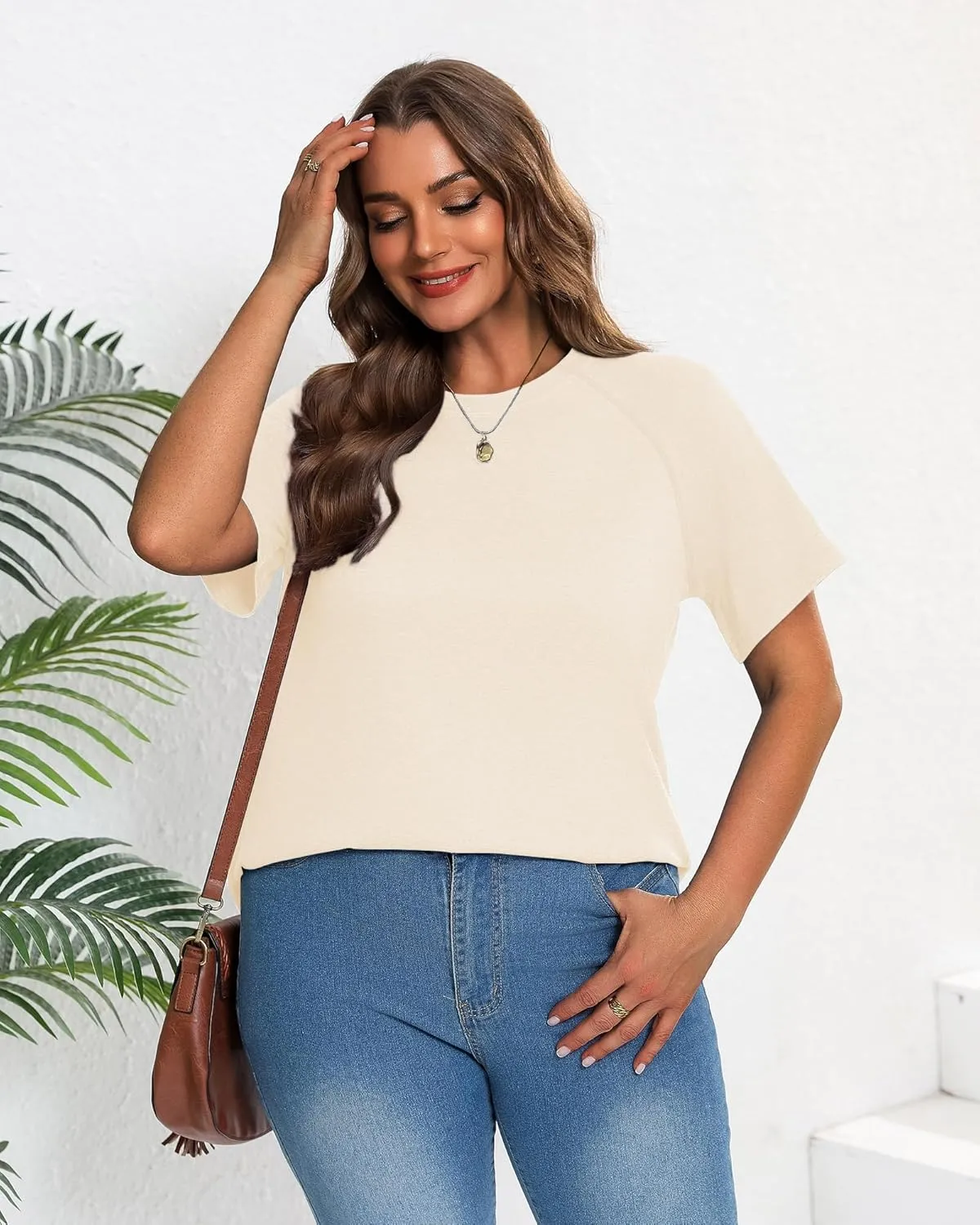 Ficerd 3 Pack Plus Size Tops for Women Casual Crewneck Raglan Sleeve Loose Tunic Tee Summer Basic Workout T Shirts XL-5XL