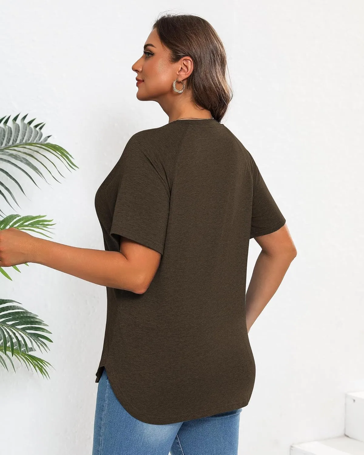 Ficerd 3 Pack Plus Size Tops for Women Casual Crewneck Raglan Sleeve Loose Tunic Tee Summer Basic Workout T Shirts XL-5XL