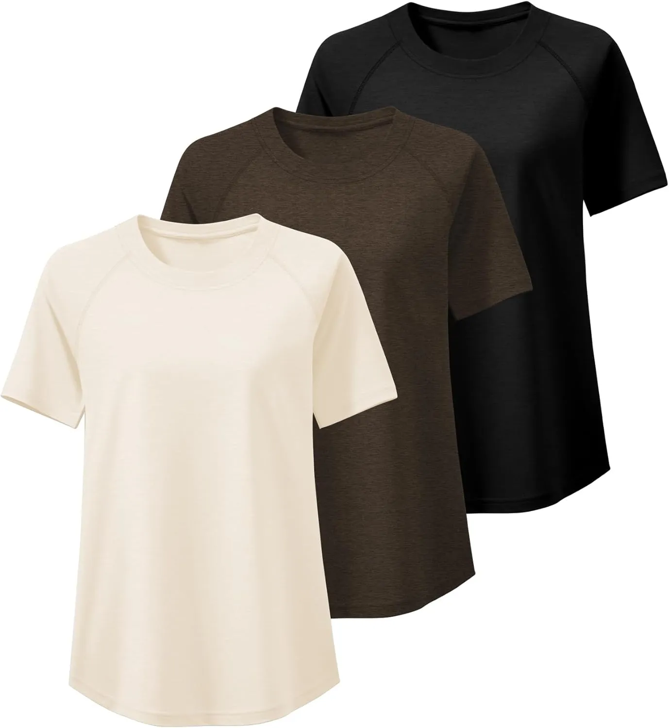 Ficerd 3 Pack Plus Size Tops for Women Casual Crewneck Raglan Sleeve Loose Tunic Tee Summer Basic Workout T Shirts XL-5XL