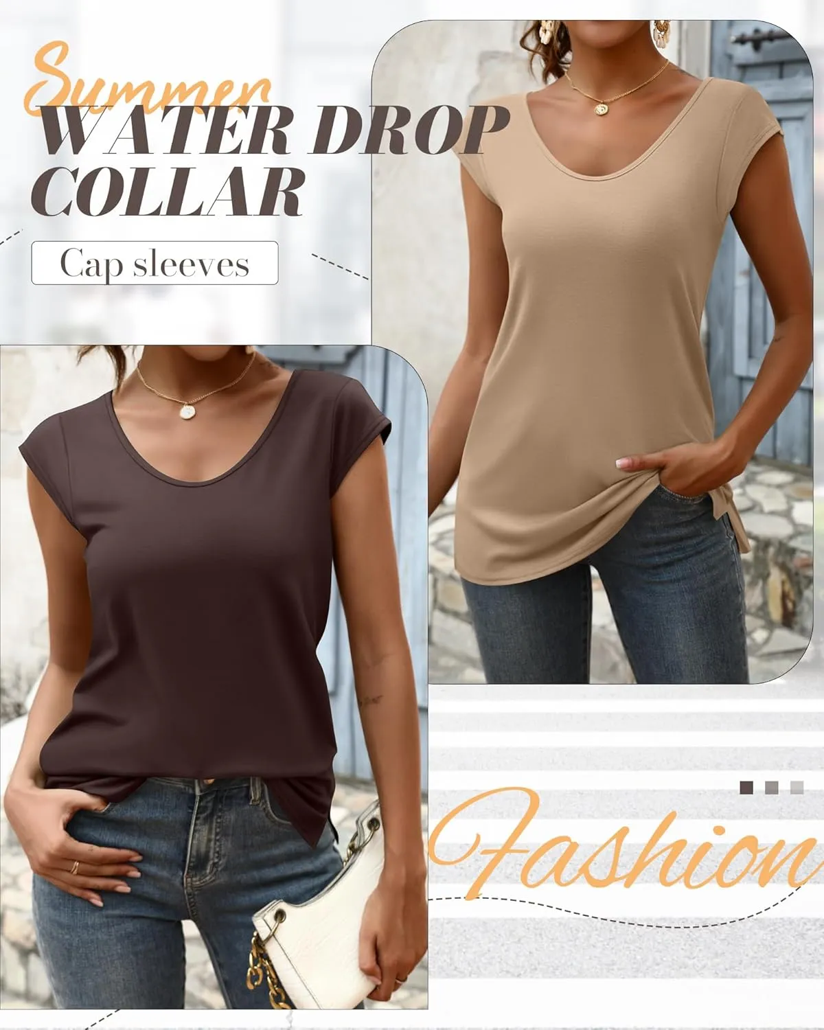 Ficerd 3 Pack Women's Cap Sleeve Tank Tops V Neck Loose Fit Cotton Summer Casual T Shirts Basic Tee Beach Vacation Clothes