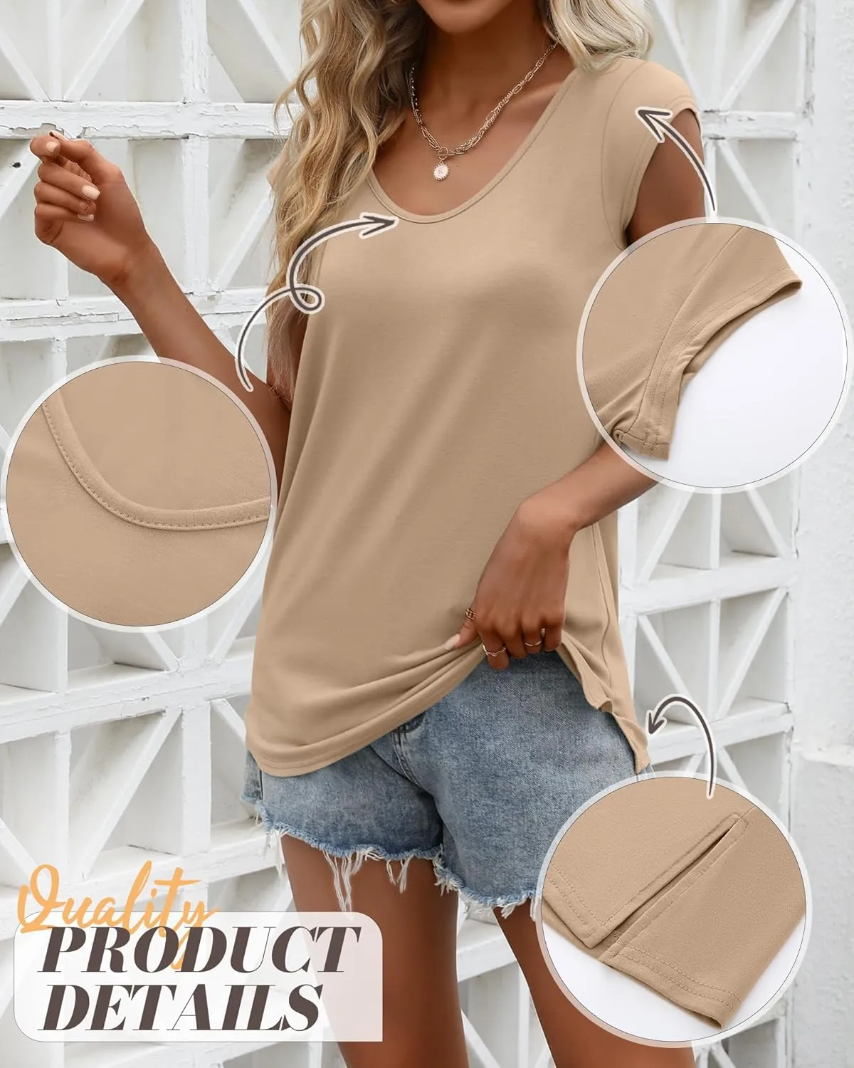 Ficerd 3 Pack Women's Cap Sleeve Tank Tops V Neck Loose Fit Cotton Summer Casual T Shirts Basic Tee Beach Vacation Clothes