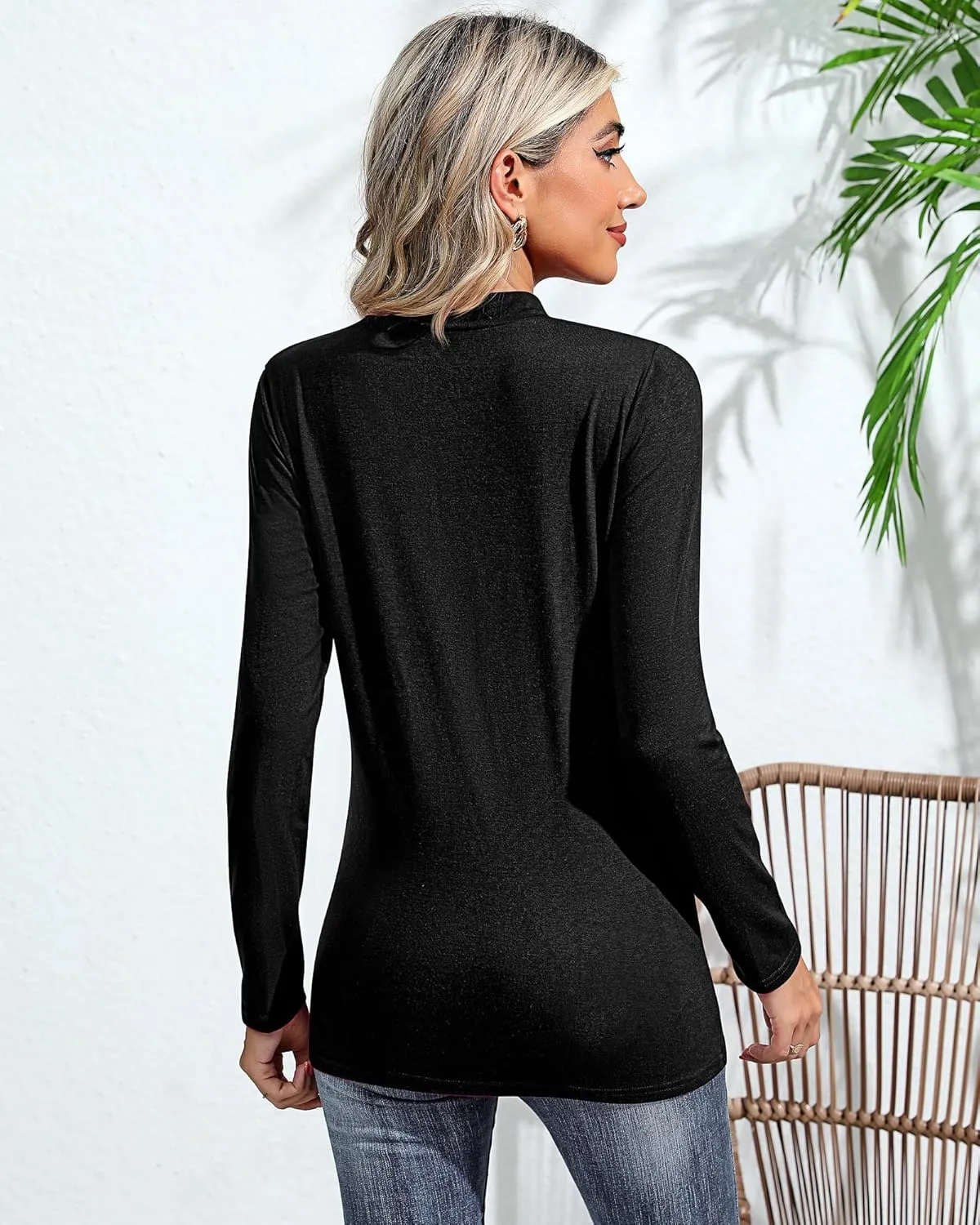 Ficerd 3 Pack Women's Mock Turtleneck Shirts, Long Sleeve Mock Neck Pullover Tops Slim Fitted Stretch Undershirt Tee Blouse