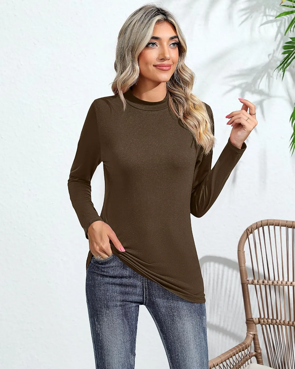 Ficerd 3 Pack Women's Mock Turtleneck Shirts, Long Sleeve Mock Neck Pullover Tops Slim Fitted Stretch Undershirt Tee Blouse