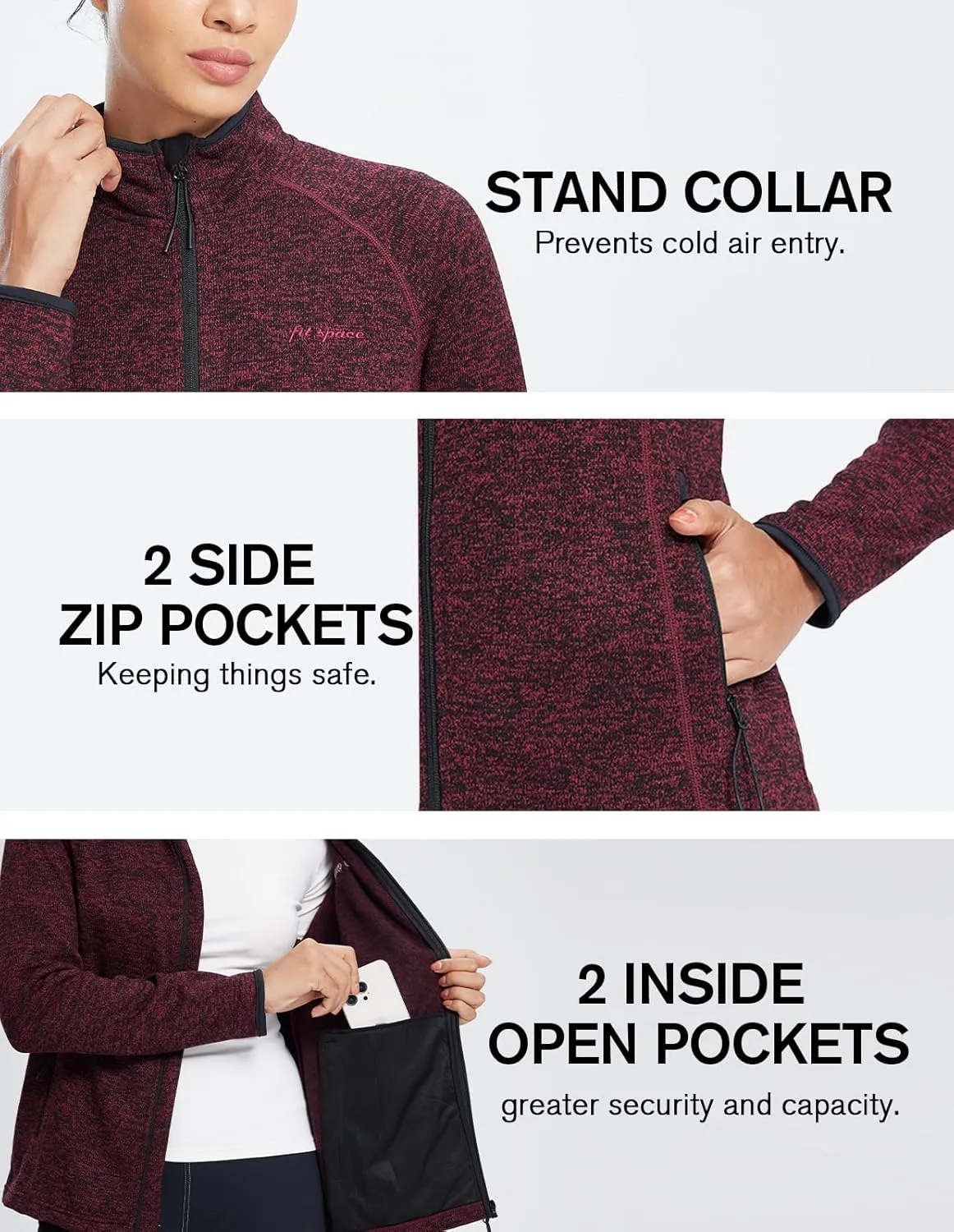 fit space Women's Sweater Full Zip Scrub Jacket Lightweight Knitwear Athletic Jumper