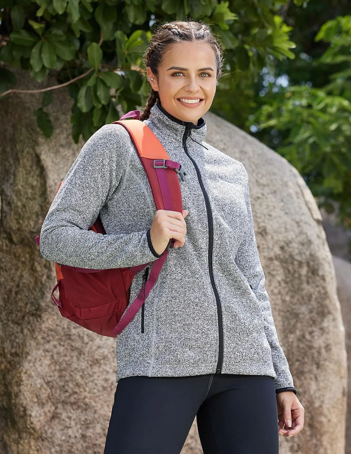fit space Women's Sweater Full Zip Scrub Jacket Lightweight Knitwear Athletic Jumper