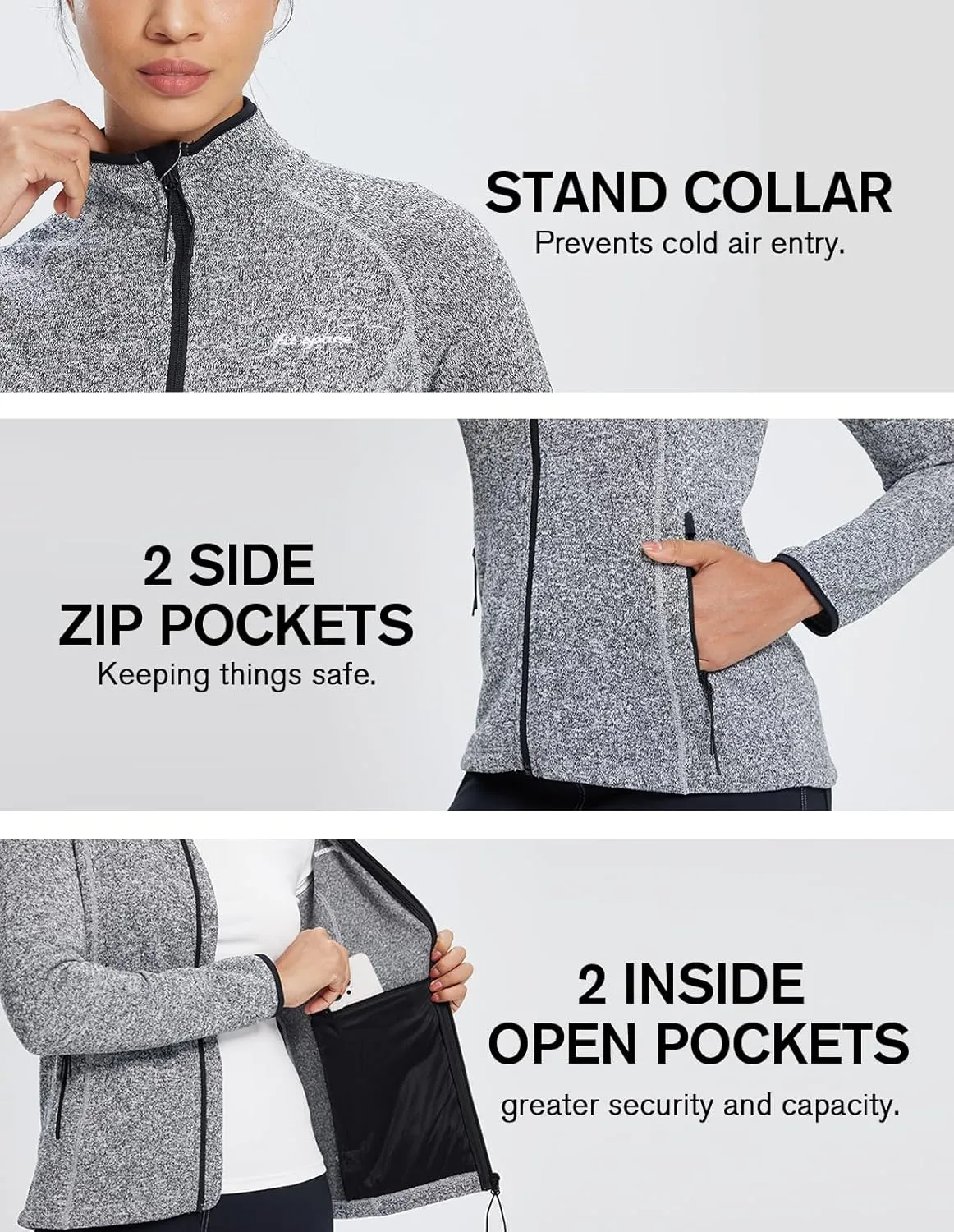 fit space Women's Sweater Full Zip Scrub Jacket Lightweight Knitwear Athletic Jumper