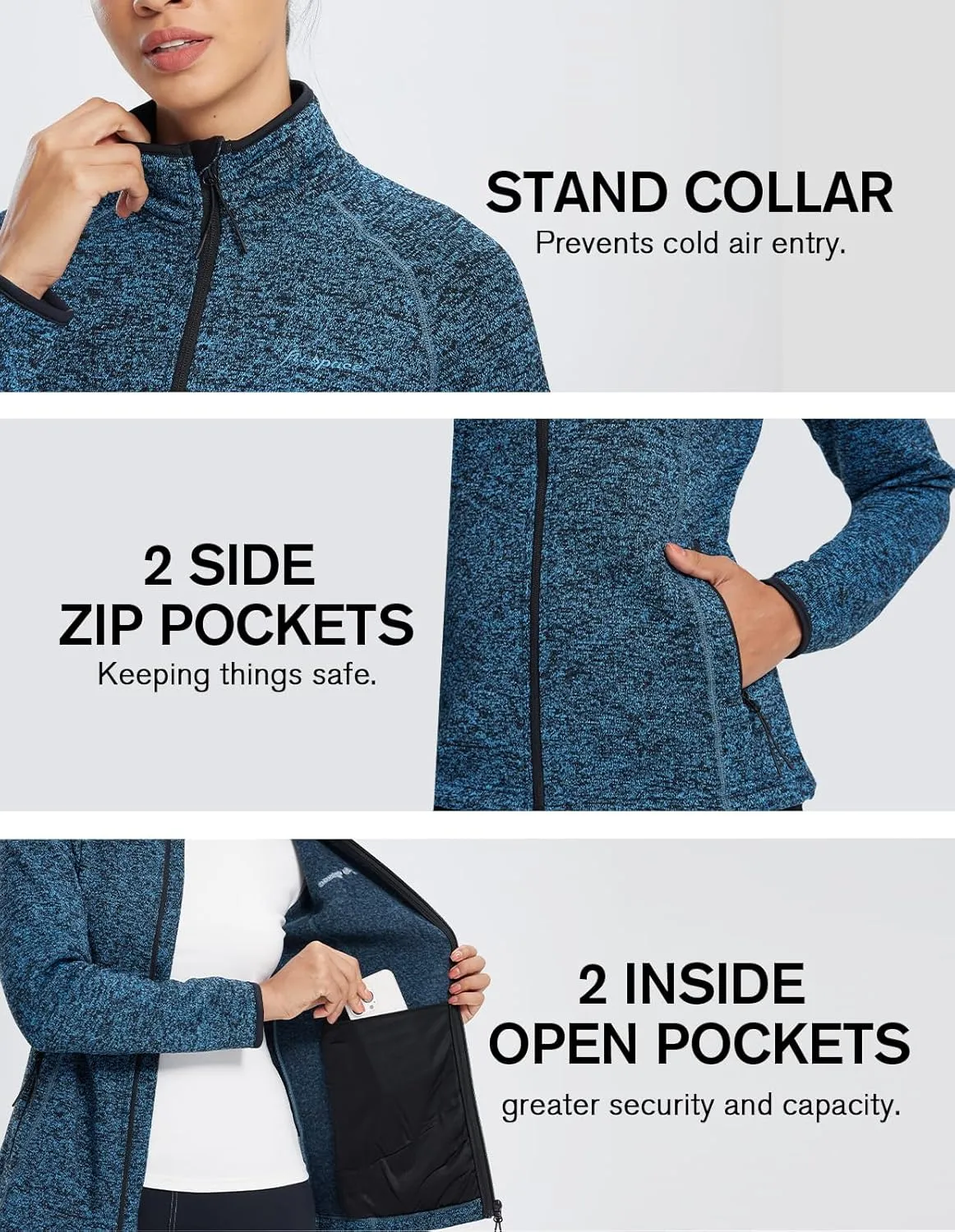fit space Women's Sweater Full Zip Scrub Jacket Lightweight Knitwear Athletic Jumper