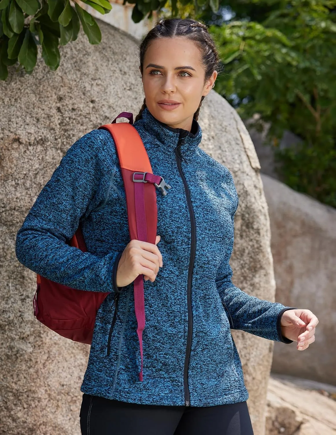 fit space Women's Sweater Full Zip Scrub Jacket Lightweight Knitwear Athletic Jumper