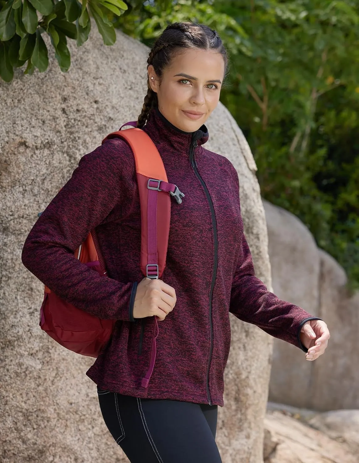 fit space Women's Sweater Full Zip Scrub Jacket Lightweight Knitwear Athletic Jumper
