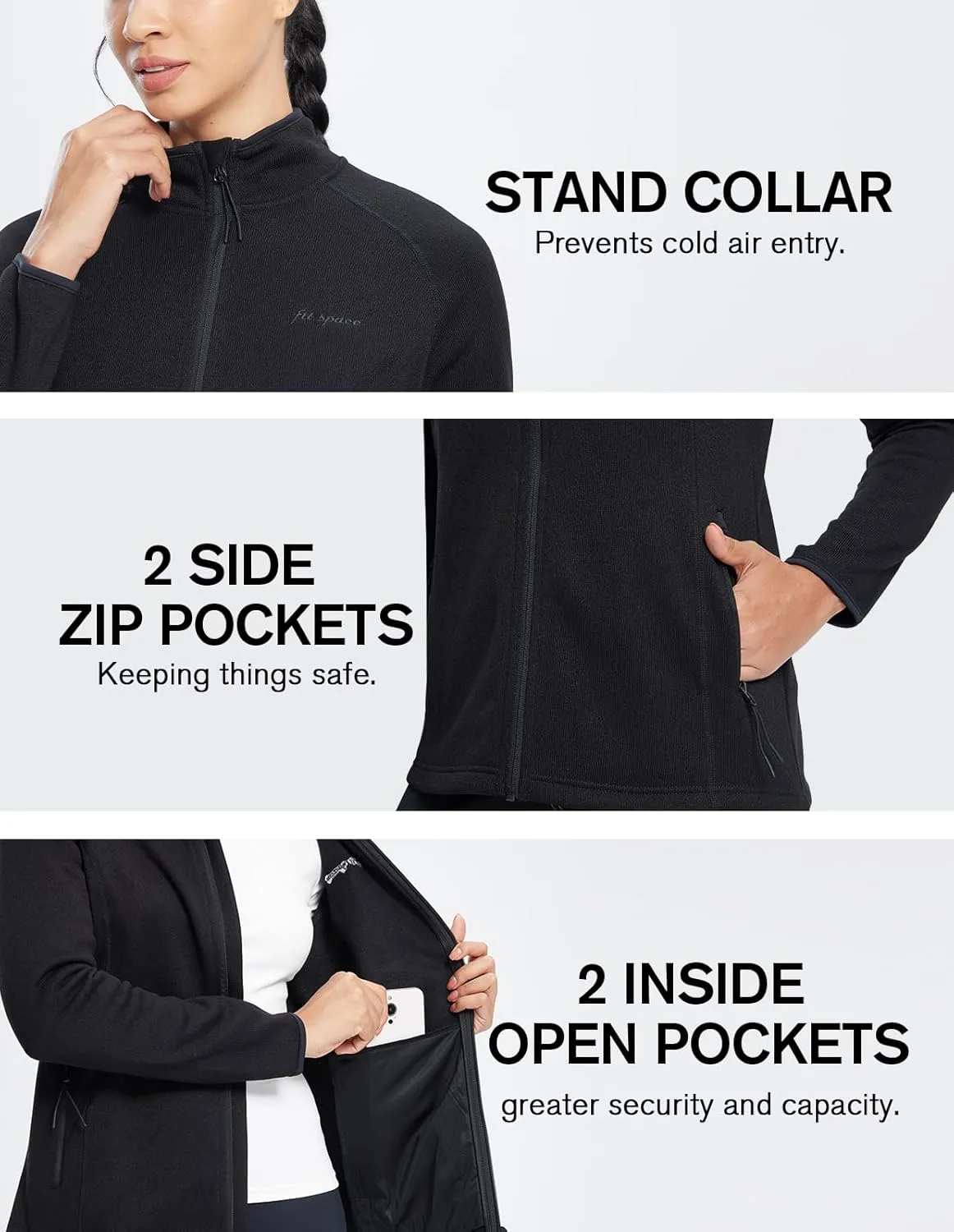 fit space Women's Sweater Full Zip Scrub Jacket Lightweight Knitwear Athletic Jumper