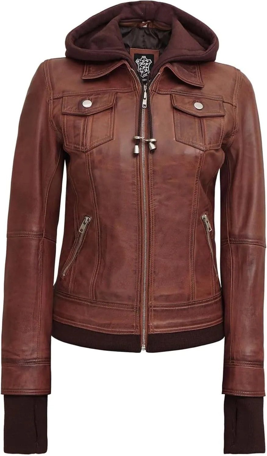 fjackets Leather Jackets For Women - Removable Hood & Bomber Real Lambskin Leather Jacket Womens