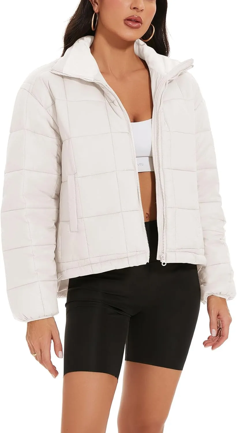Flygo Women Lightweight Quilted Puffer Jacket Long Sleeve Zip Packable Down Jackets Coat