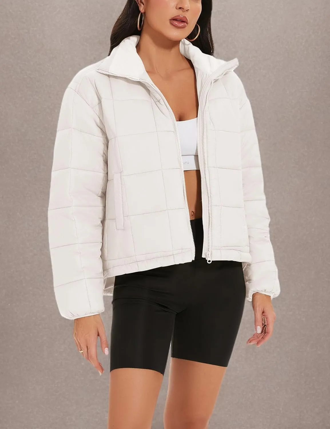 Flygo Women Lightweight Quilted Puffer Jacket Long Sleeve Zip Packable Down Jackets Coat