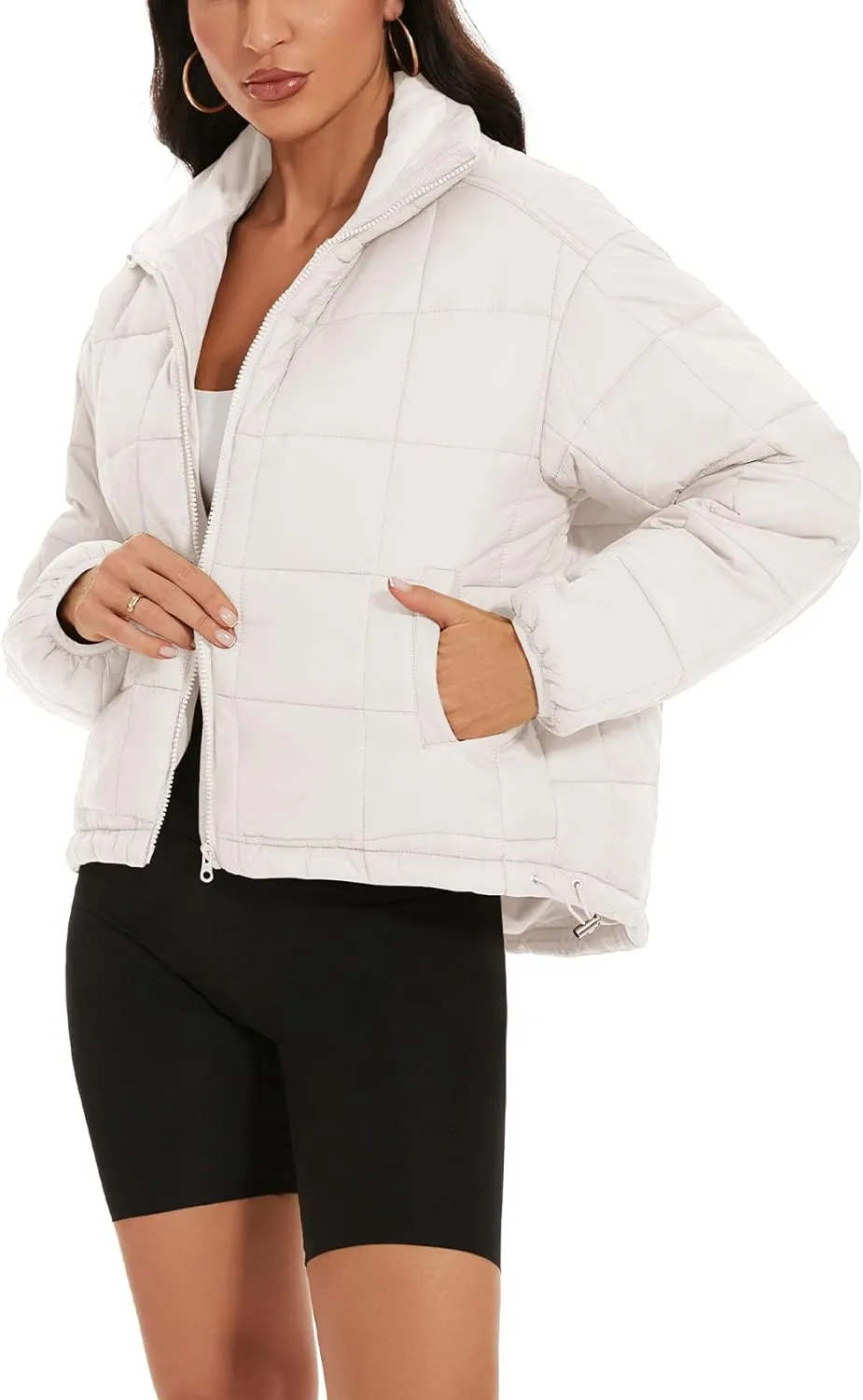 Flygo Women Lightweight Quilted Puffer Jacket Long Sleeve Zip Packable Down Jackets Coat