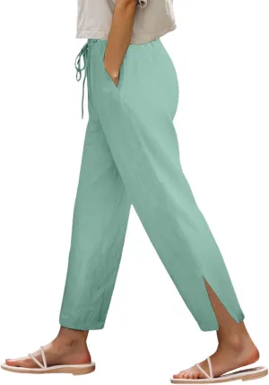 FZVYD Linen Pants for Women 2025 Summer High Waist Elastic Straight Leg Lounge Pant Casual Loose Lightweight Beach Trousers