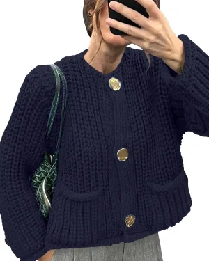 Gacaky Women's Crochet Chunky Knit Cardigan Sweater Casual Button Down Crop Tops Trendy Cardigan Sweater Jacket for Women