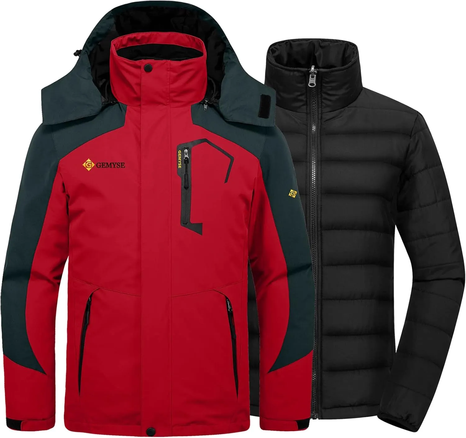GEMYSE Men's Waterproof 3-in-1 Ski Snow Jacket Puffer Liner Insulated Winter Coat