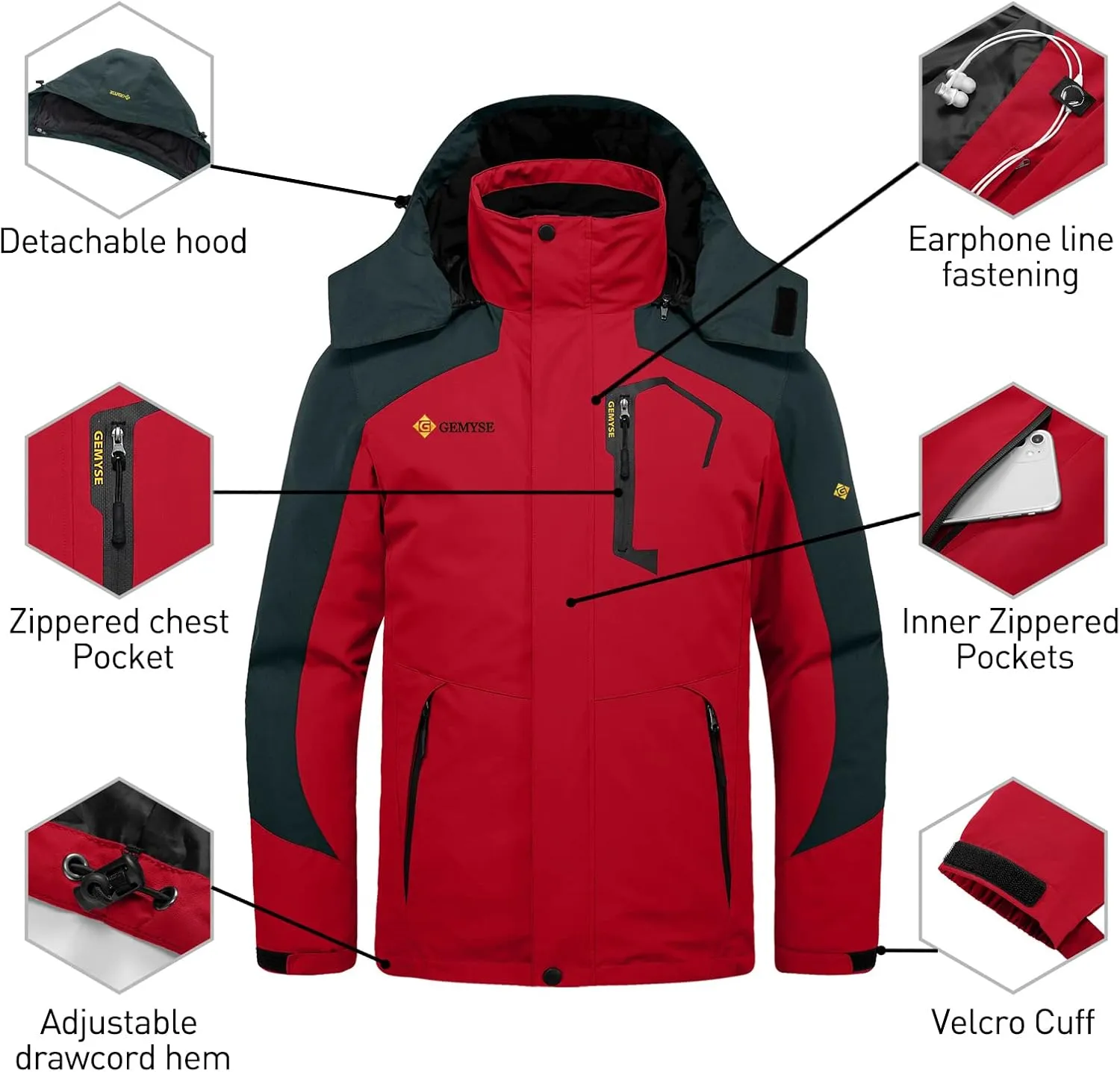GEMYSE Men's Waterproof 3-in-1 Ski Snow Jacket Puffer Liner Insulated Winter Coat