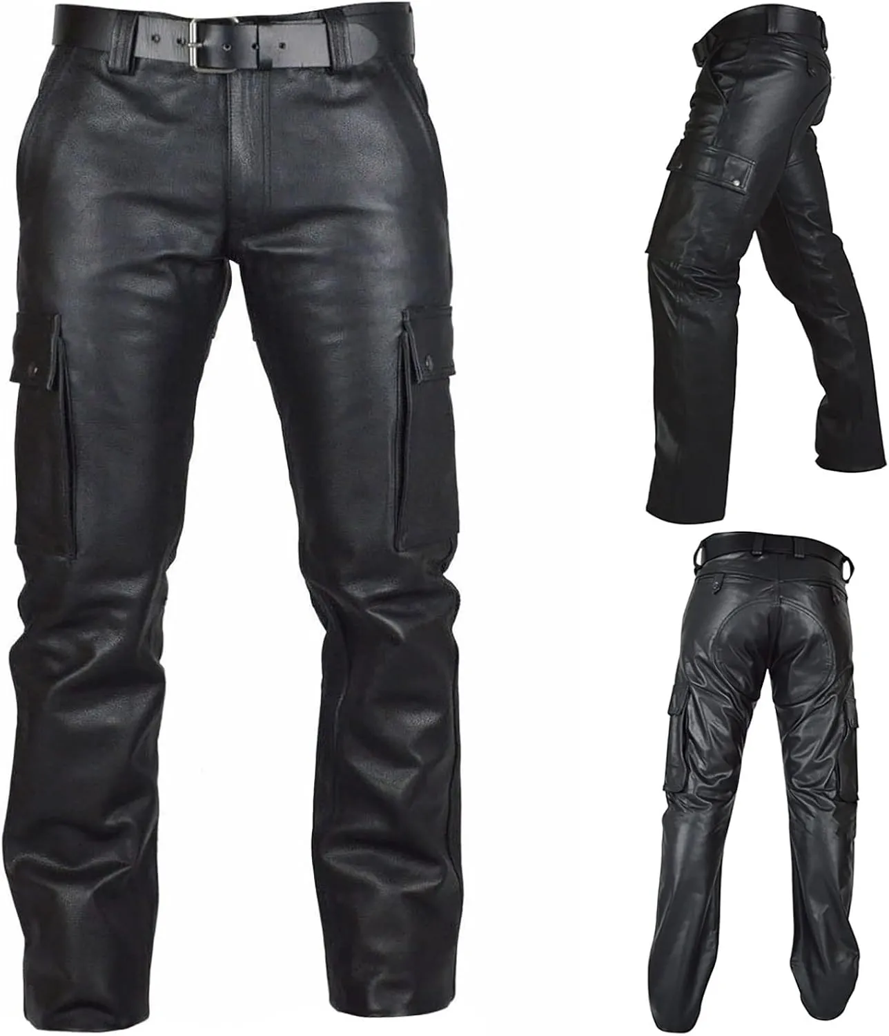 GIERIDUC Men's Faux Leather Pants Mens Extra Long Length Pyjama Bottoms Men's Pants with Long Crotch Grey Sweatpants for Men