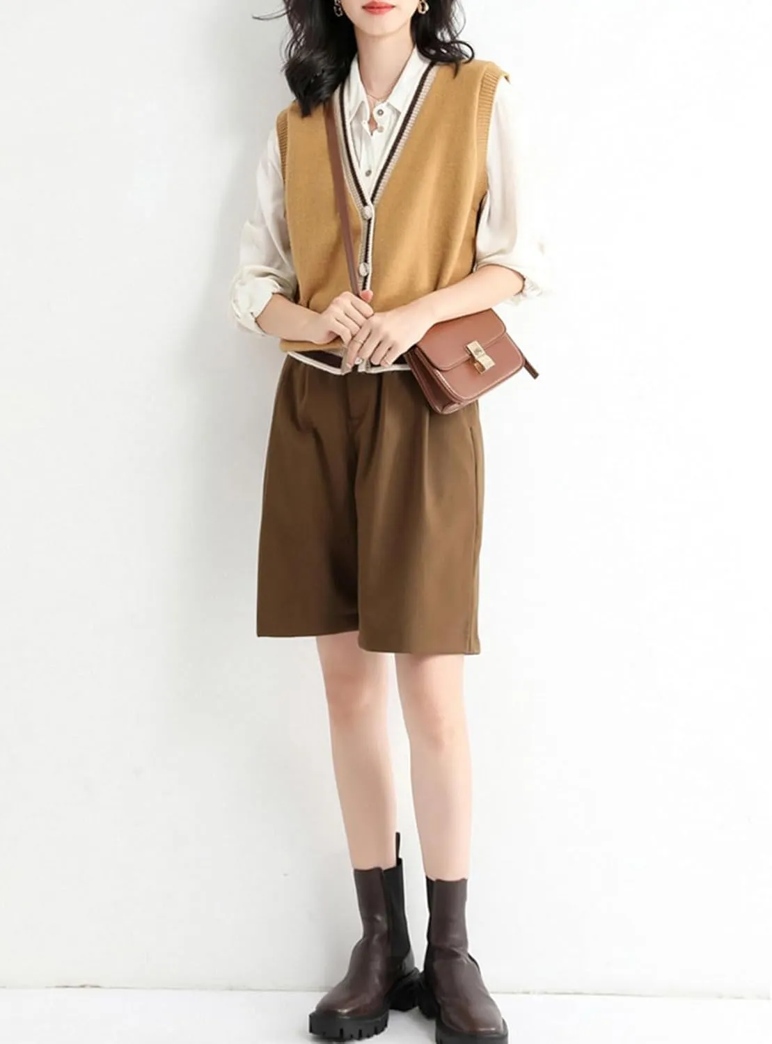 Gihuo Sweater Vest Women Casual V Neck Button Down Sleeveless Knit Cardigan Vest Fashion Sweater Tank Tops
