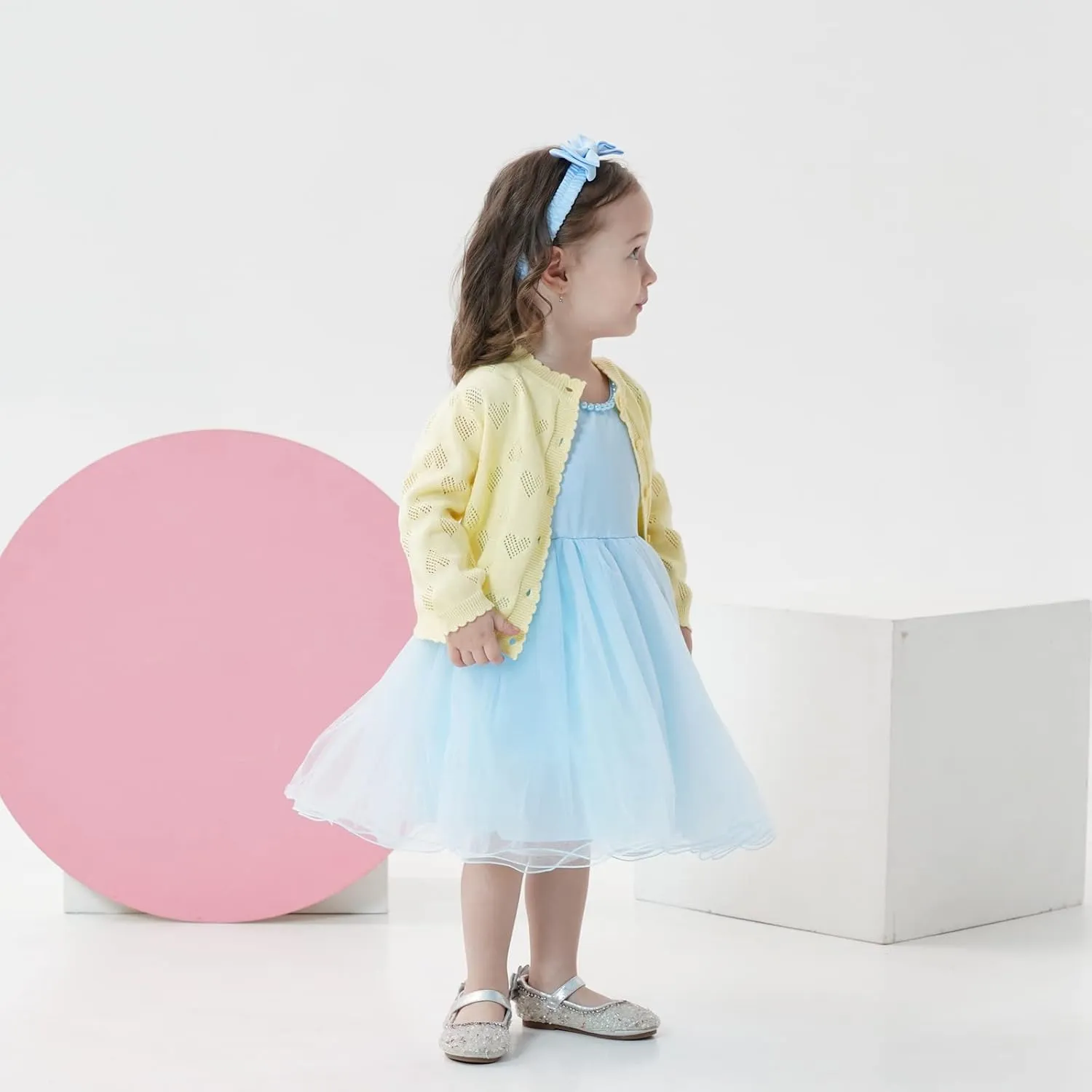 Girls' Knitted Cardigan Long-Sleeved Round Neck Spring Thin Sweater Newborn Baby Girl Cotton Heart-Shaped Sweater Coat