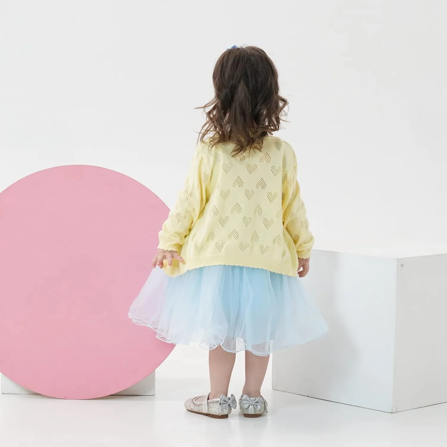 Girls' Knitted Cardigan Long-Sleeved Round Neck Spring Thin Sweater Newborn Baby Girl Cotton Heart-Shaped Sweater Coat